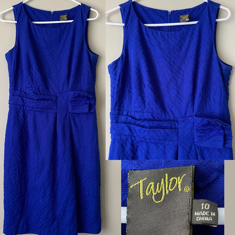 Taylor Royal Blue Cotton Dress with Sewn Geometric Pattern & Scoop Neck Size 10